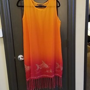 Revue Orange and Red Swim Coverup. Free size.